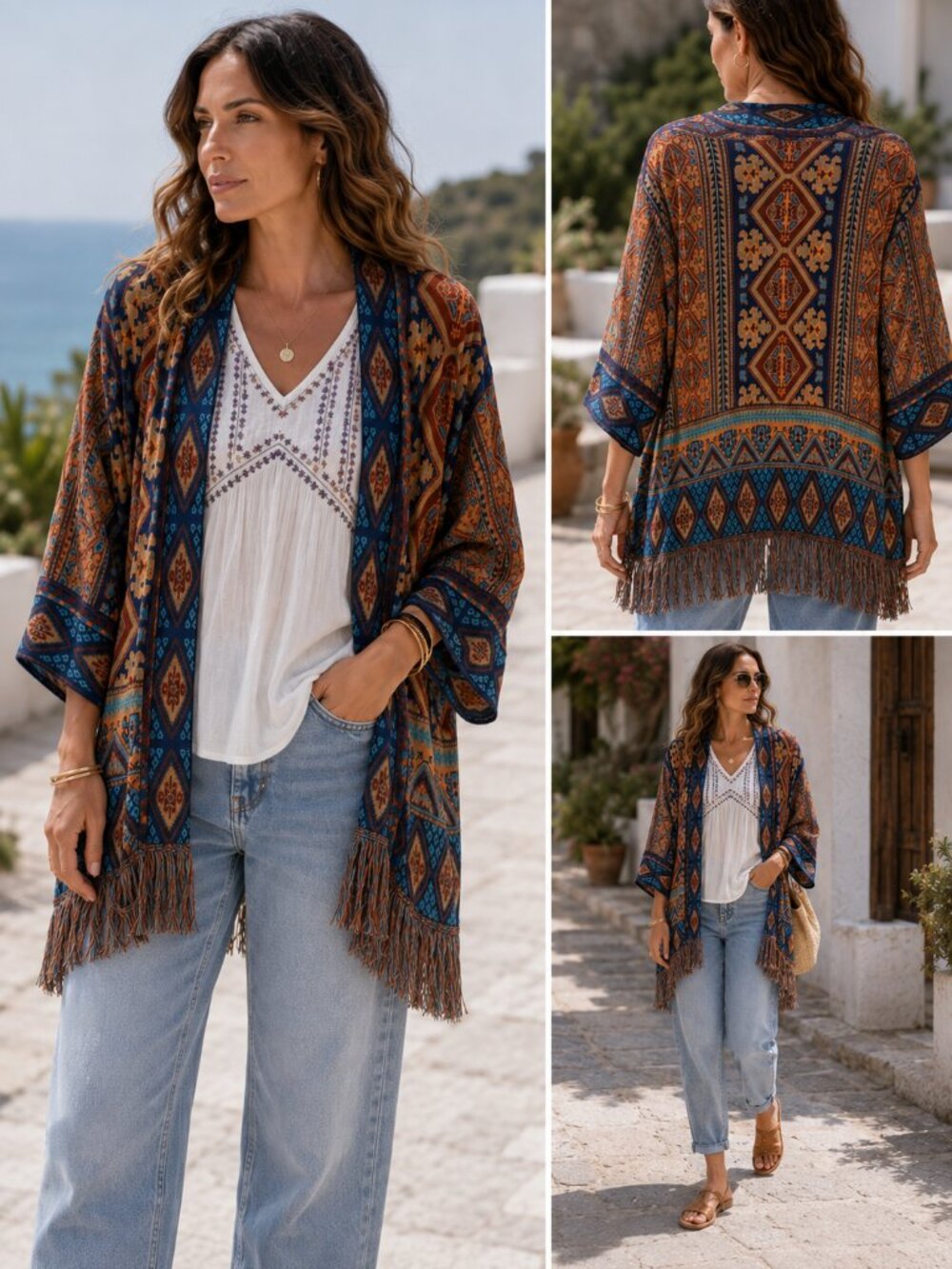 Ruby Rd. Aztec Southwestern Jacquard Fringe Cardigan